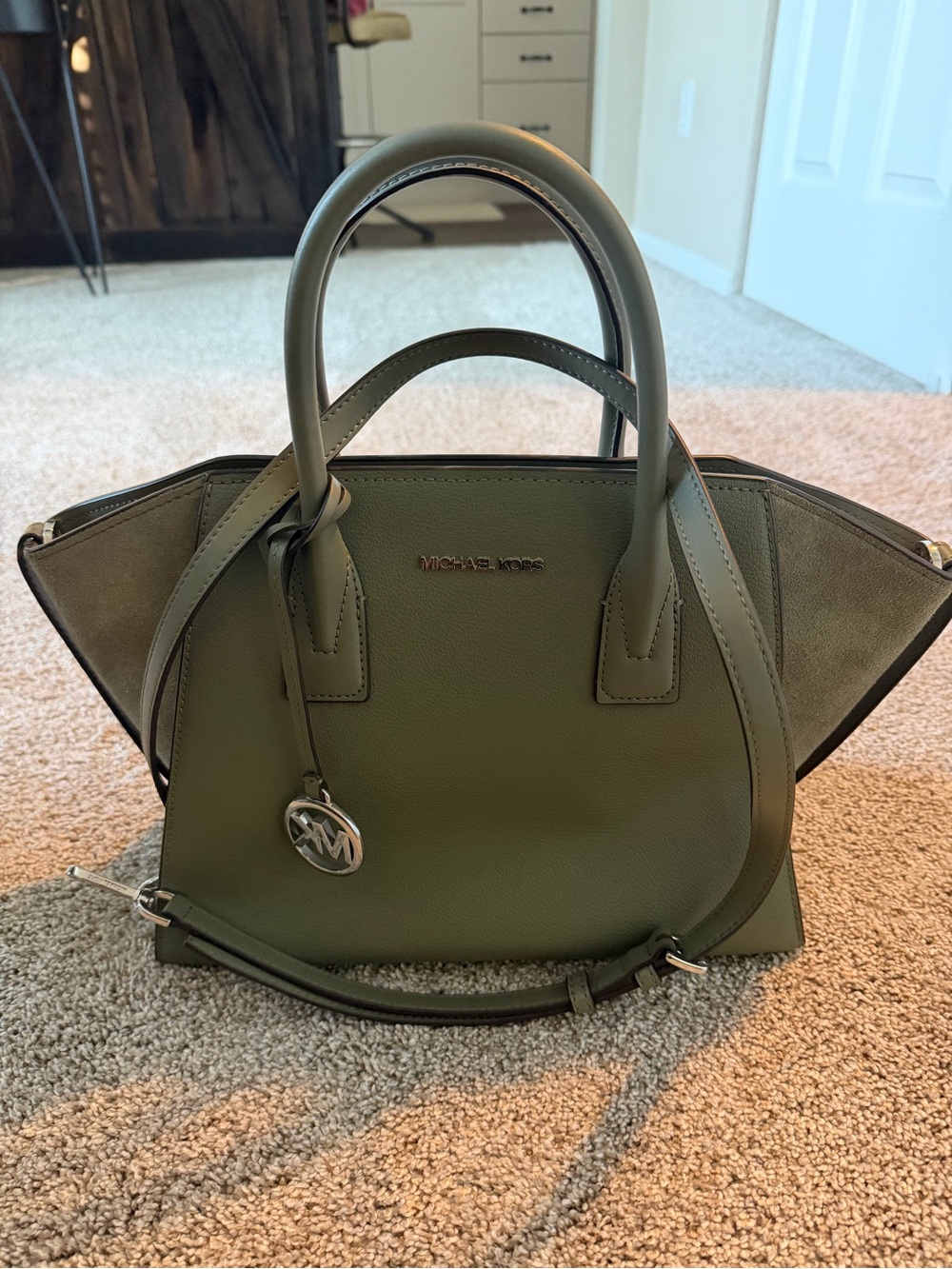Michael Kors Olive Leather Winged Satchel